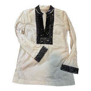 Early Tory Burch Black Sequin Embellished Cream Tunic Top | Designer Archive ⭐️